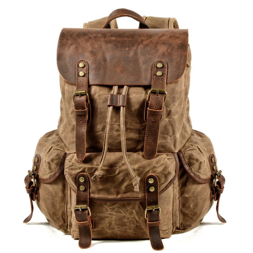 Retro Casual Student Backpack - Men s Oil Wax Canvas Crossbody Travel Bag хаки