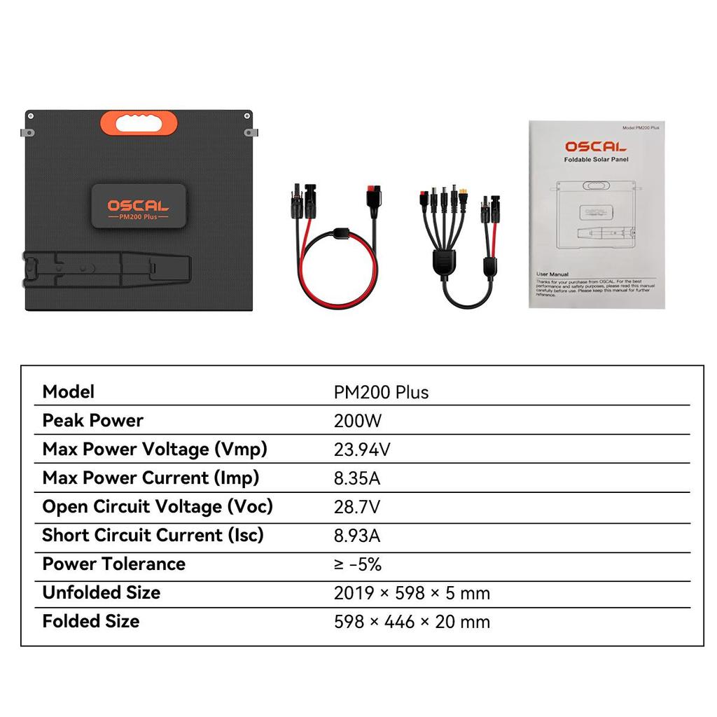 OSCAL PM200 Plus Foldable Solar Panel 200W Solar System for Power Station