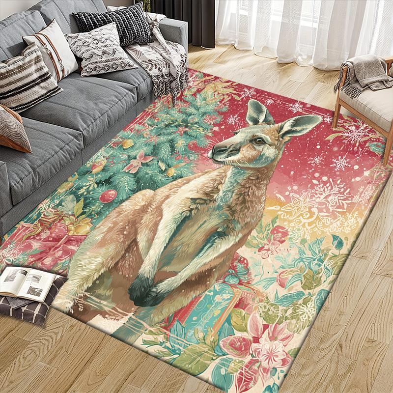 Christmas Animals Home Sofa Decoration for Living Room & Bedroom, Non‑Slip Play Flannel Floor Mat for Game Room