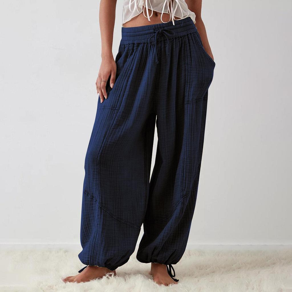 2023 Bestselling Women's Casual Solid Tie-Up Wide Leg Pants with Pockets