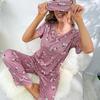 Damen Loungewear O-Ausschnitt Kurzarm Lange Hose Bedruckt Pyjama-Set