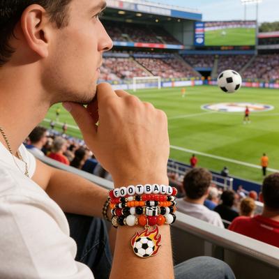 Football Fan Beaded Bracelet Set with Soccer Sneaker Letter Charms Multi-Layer Stacking Bracelet for 2026 World Cup-theme Supporters Sports Jewelry