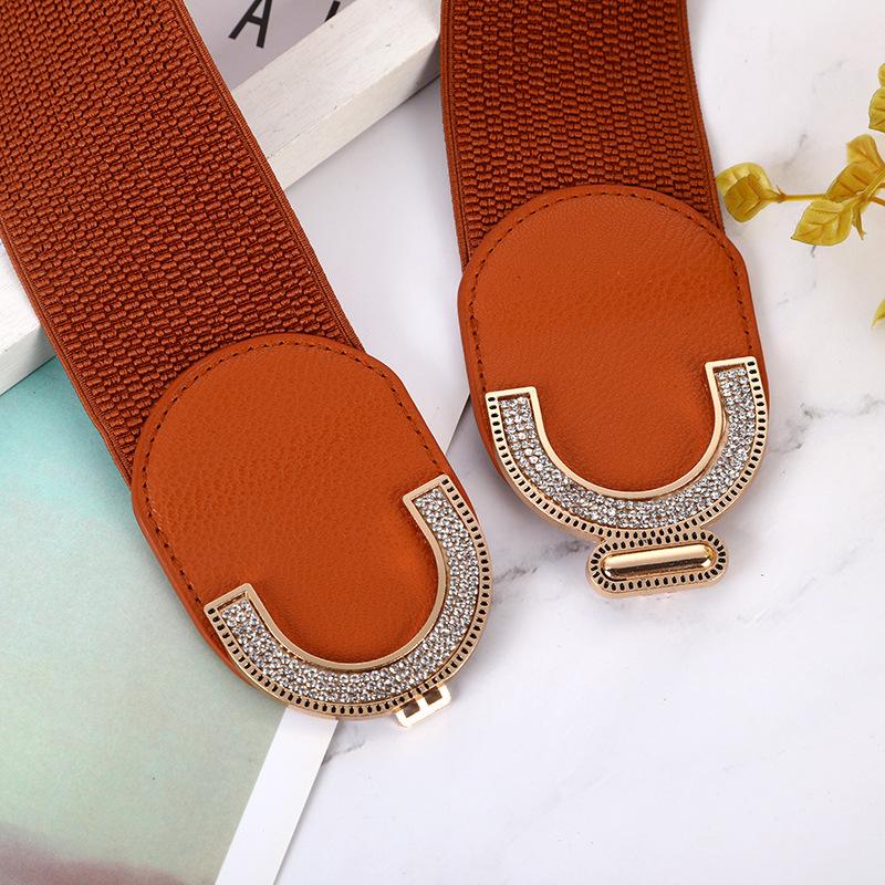 Women'S Dress Elastic Elastic Wide Belt Fashion Down Jacket Black Waist Seal Belt