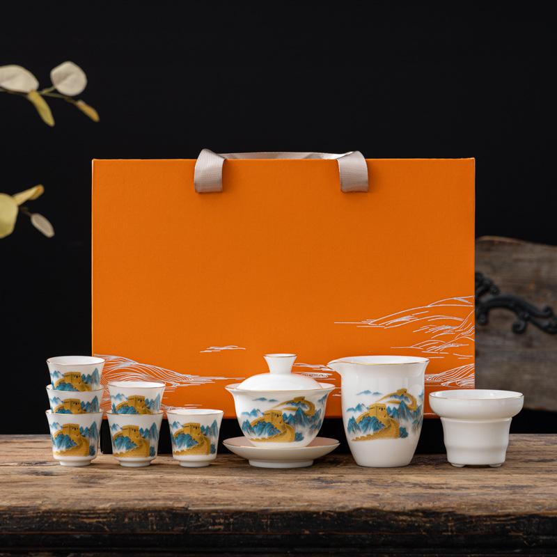 Hvit suet jade porselen kung fu tesett gaveeske forretningsgaver Midt-høstfestival gaver