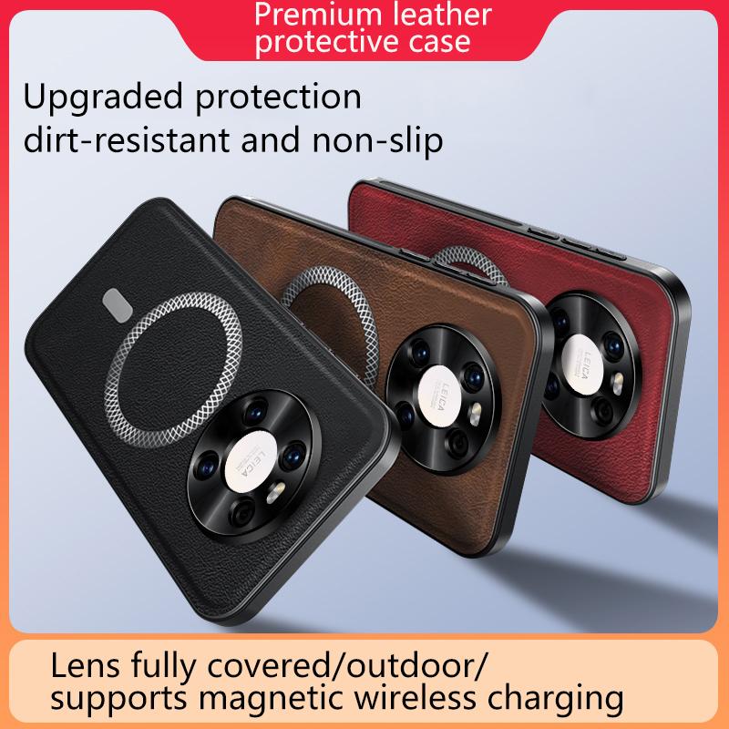 For Huawei Mate 40 Case Magnetic Elegant Leather Wear-Resistant Lens Fully Covered Non-Slip Grip Edge Cover Shell
