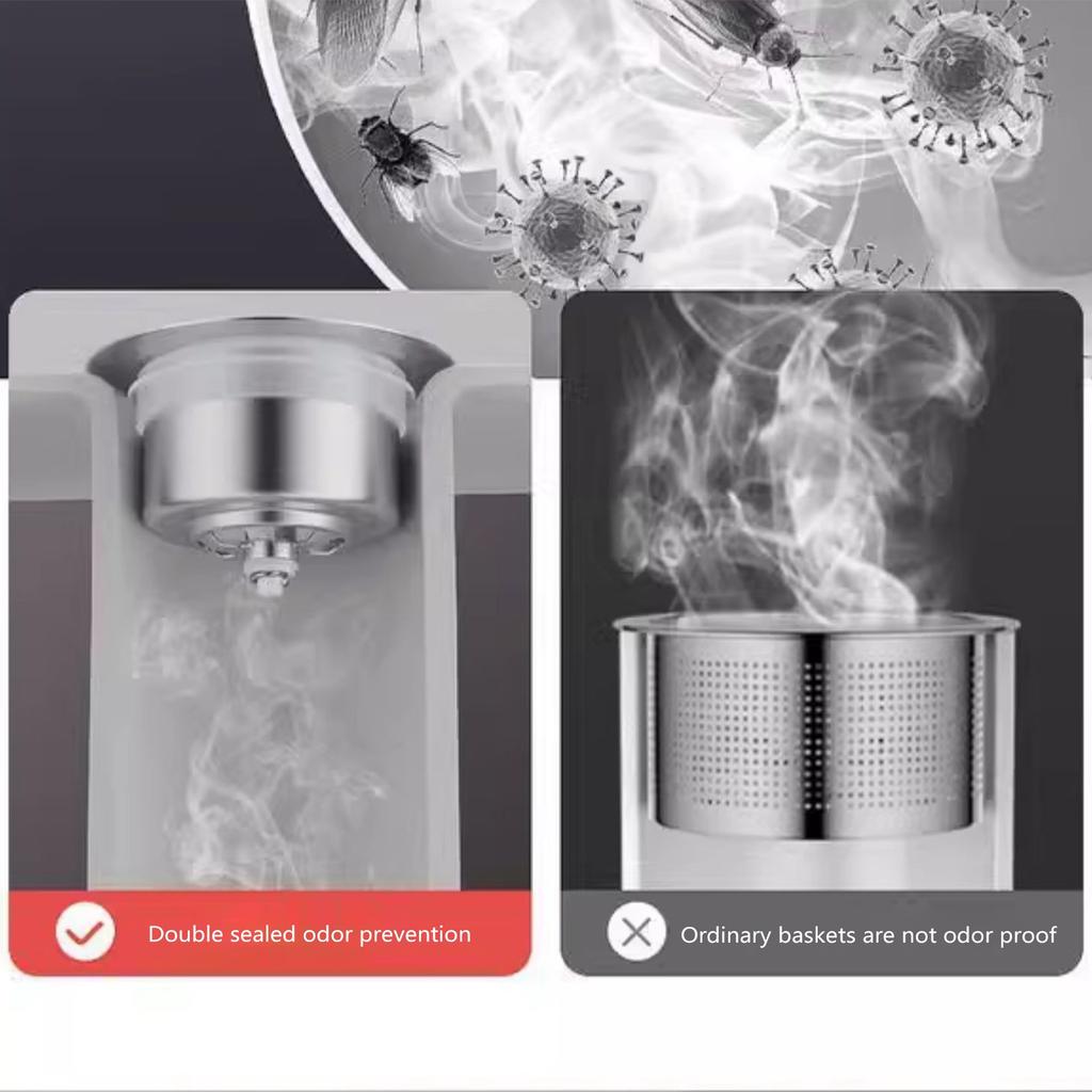 Upgraded Silicone Kitchen Sink  Strainer And Stopper Combo, 304 Stainless Steel Wrapped Housing, Silicone Anti-Clog Basket Strainer With Handle