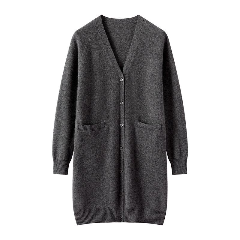 Autumn Winter Cashmere Knit Cardigan - Versatile, Soft & Comfortable, Solid Color, Mid-Length