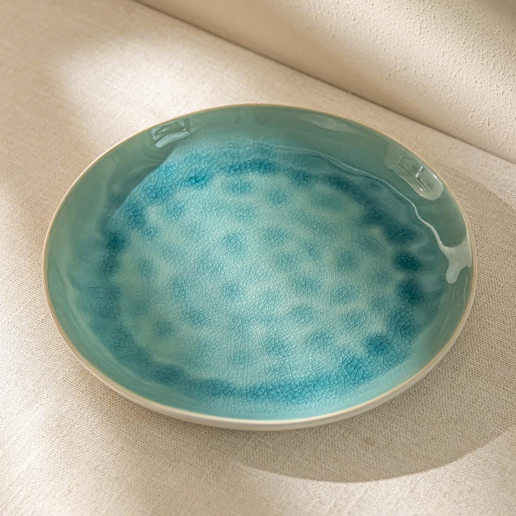 Special Ice Crack Glaze Large Plate Retro Ceramic Plate Home Restaurant Round Plate Steak Plate Tableware Plate