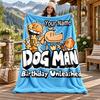 Dog Man Custom Name Flannel Blanket Personalized Soft Warm Plush Throw Blanket Customized Gift for Family Friends