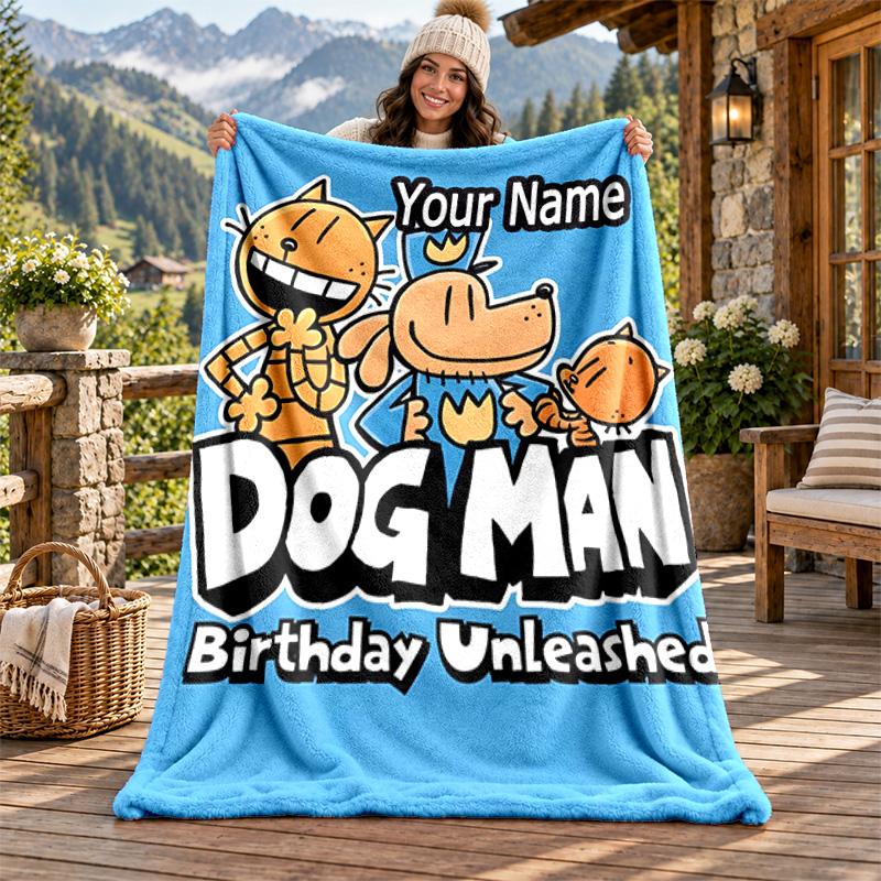 Dog Man Custom Name Flannel Blanket Personalized Soft Warm Plush Throw Blanket Customized Gift for Family Friends