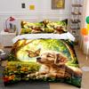 Golden Dog & Butterfly Scene Bedding Duvet Cover Set  (1*Duvet Cover 2*Pillowcases, Without Duvet Insert)