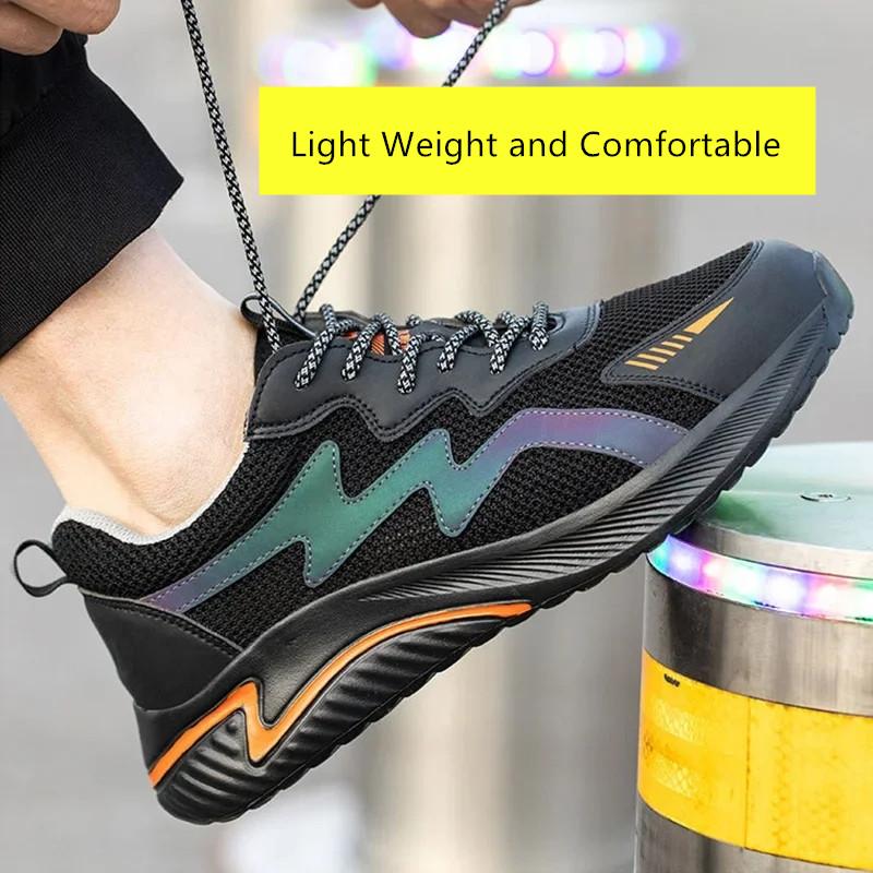 Summer Work Shoes with Plastic Toe Industrial Construction Site Safety Shoes for Men High Visibility Reflective Safety Sneakers