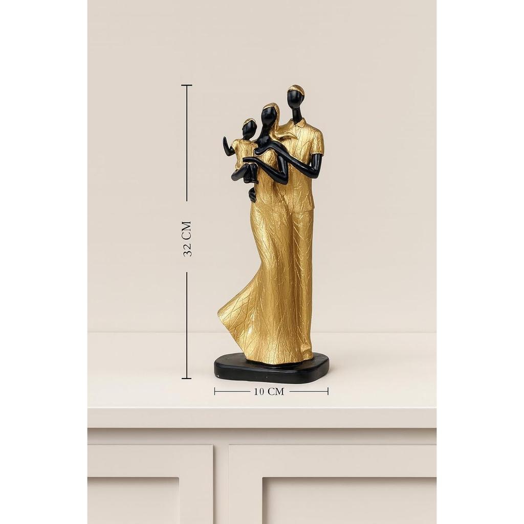 Stylish Golden Black Resin Couple Statue with Child for Home Decor (Pack of 1, Black & Golden)