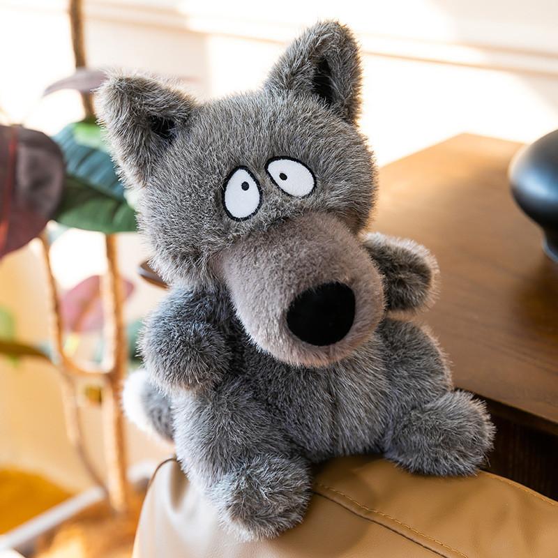 Cute Cartoon Gray Wolf Plush Toy For Kids Soft Stuffed Animal Gift