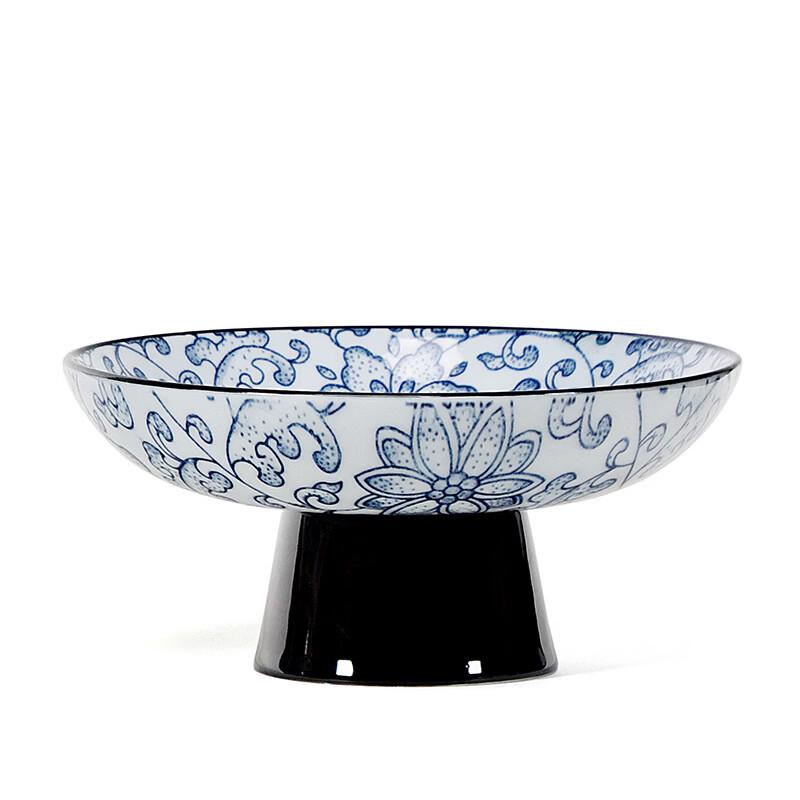Blue & White Ceramic High-Footed Serving Plate
