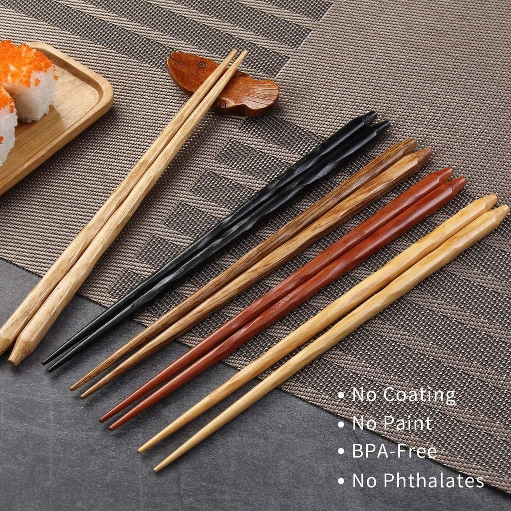 Natural Wood Chopsticks Set, Reusable Classic Style Chopsticks ,Dishwasher Safe Non-Slip Design Chop Sticks 5 Pairs Gift Set