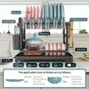 2-Tier Rust-Resistant Metal Utensil Rack with Drain Plate and Utensil Holder - Space Saving Kitchen Countertop Organizer