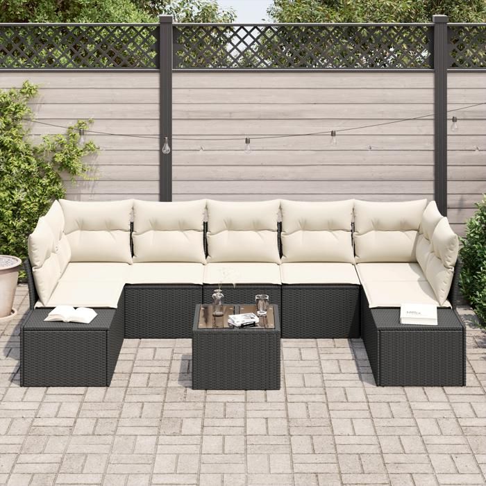 VidaXL Ensemble de sofa de jardin 8 pièces avec coussins Noir Poly Rotin 3346977