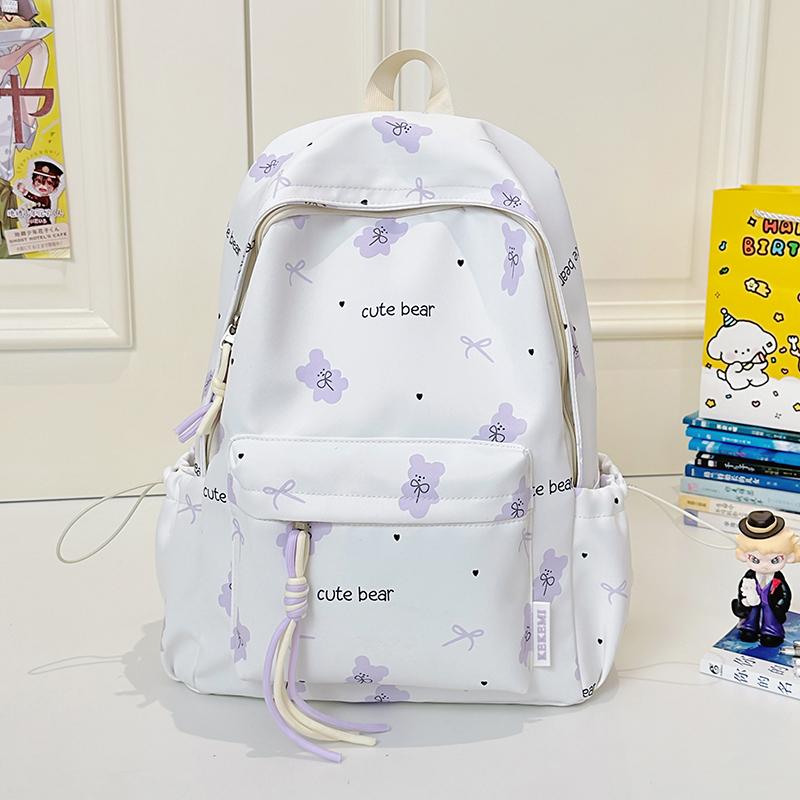 Cute Bear Print Backpack for Women and Girls Fashion School Travel Daypack with Front Pocket