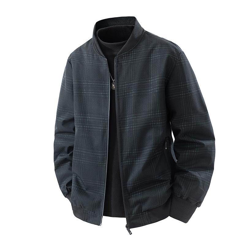 

Plaid Printed Jacket Middle-aged Men s Spring and Autumn Baseball Collar Loose Large Size Middle-aged and Young Casual Jacket Jacket 5XL