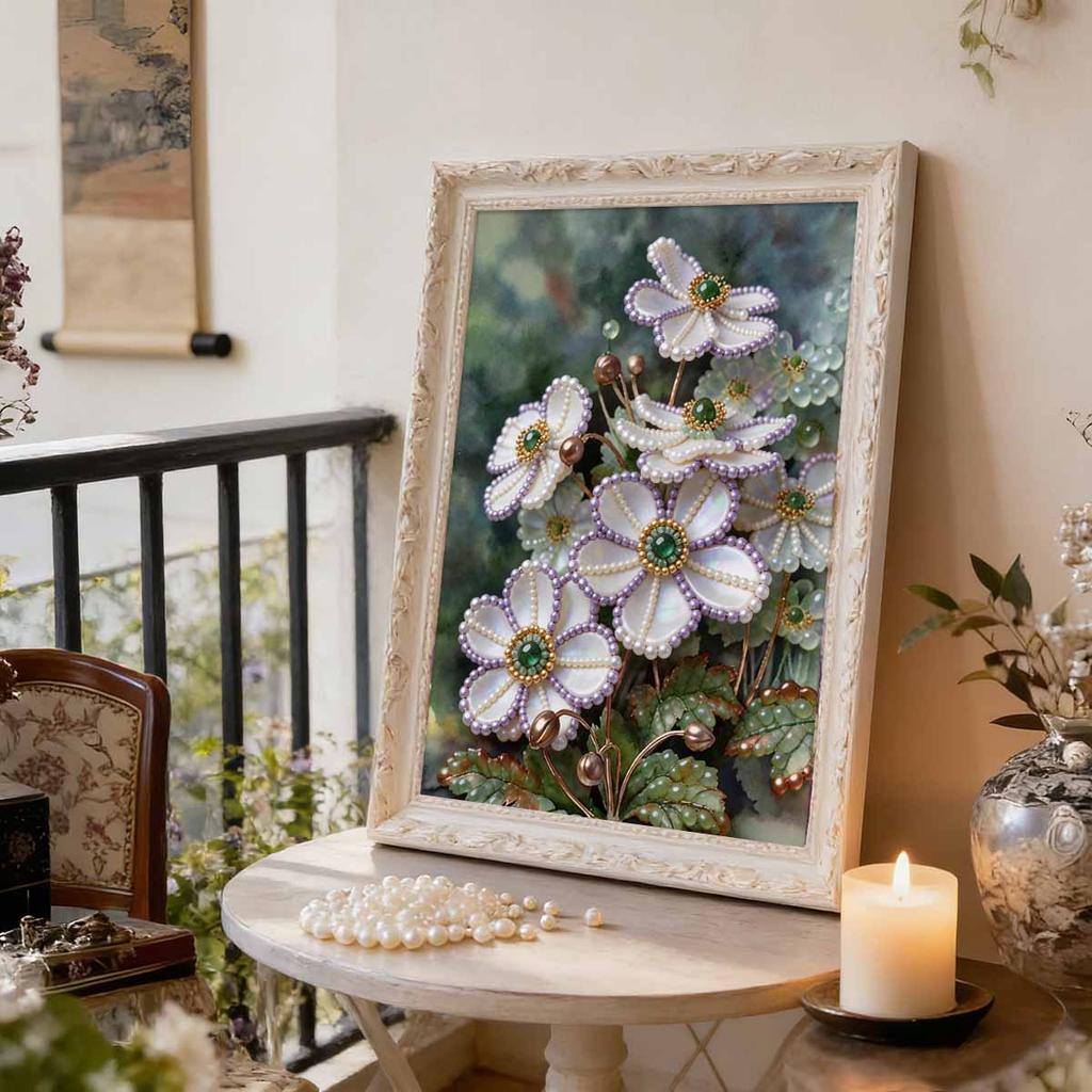 DIY Little White Flower Pearl Art Painting for Home Wall Decor Arts Craft  for Adults/Beginners Gift Idea Home Decor Without Frame