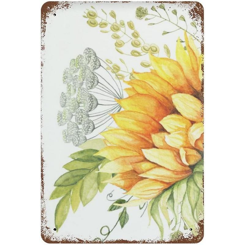 Sunflower Metal Tin Signs Retro Sunflower Vase Rustic Farmhouse Retro Tin Signs Wall Decor Man Cave Home Pub Metal Signs