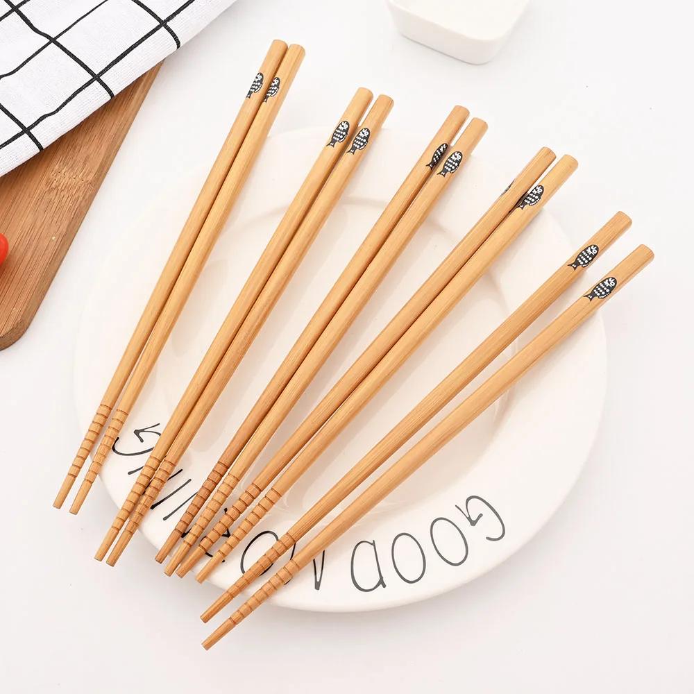 5 Pairs Natural Bamboo Chopsticks Reusable Traditional Handmade Chinese Classic Wooden Chopsticks Sushi Kitchen Tool Hot Pot