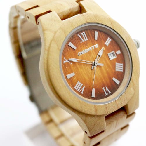 Double D Double Men's Wood Watch, Made with Natural Materials, Features a Date Calendar, Seiko Instruments Movement, Maple Wood (WT-WDW024x02xF), Beig