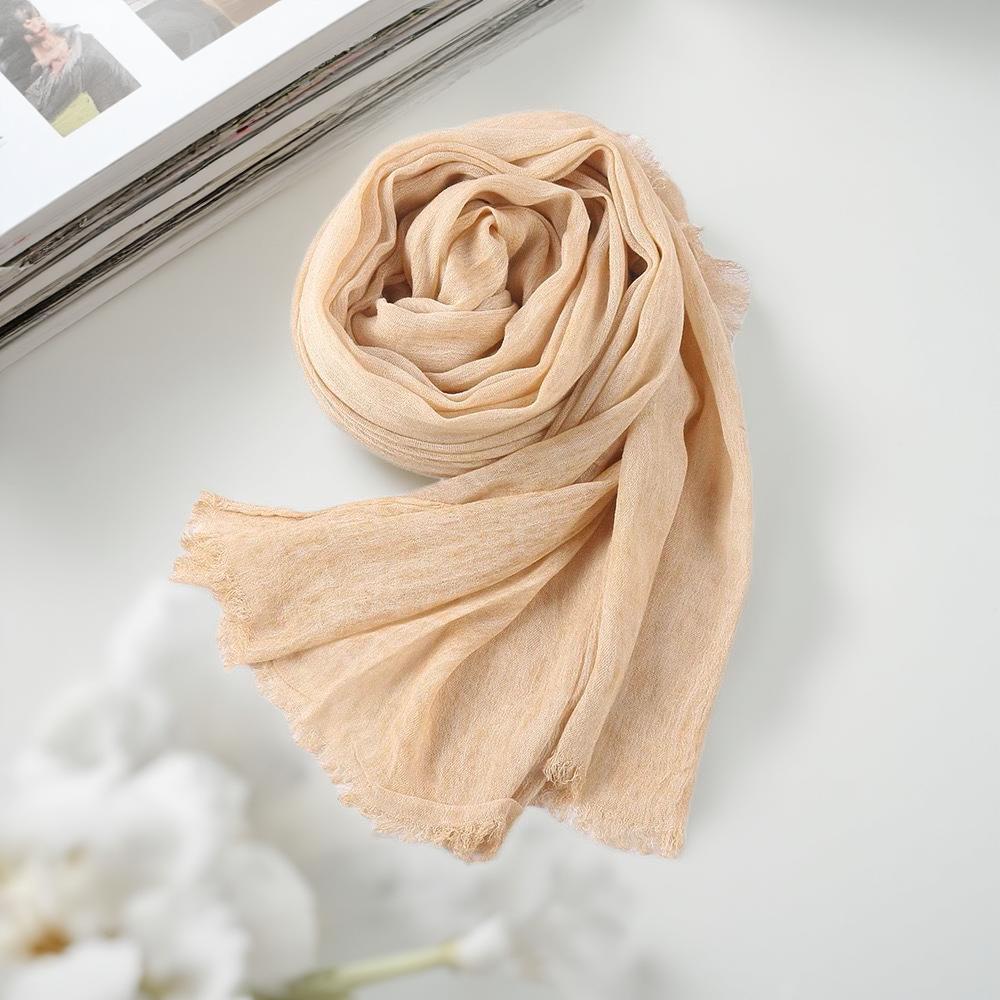 Spring & Autumn Cotton Linen Women's Retro Pleated Scarf - Thin, Solid Color, Versatile, Korean Style Neck Warmer
