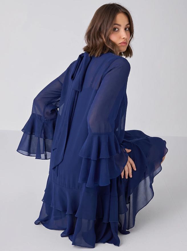 Spring Summer Elegant Women's Chiffon Patchwork Long Sleeve Dress
