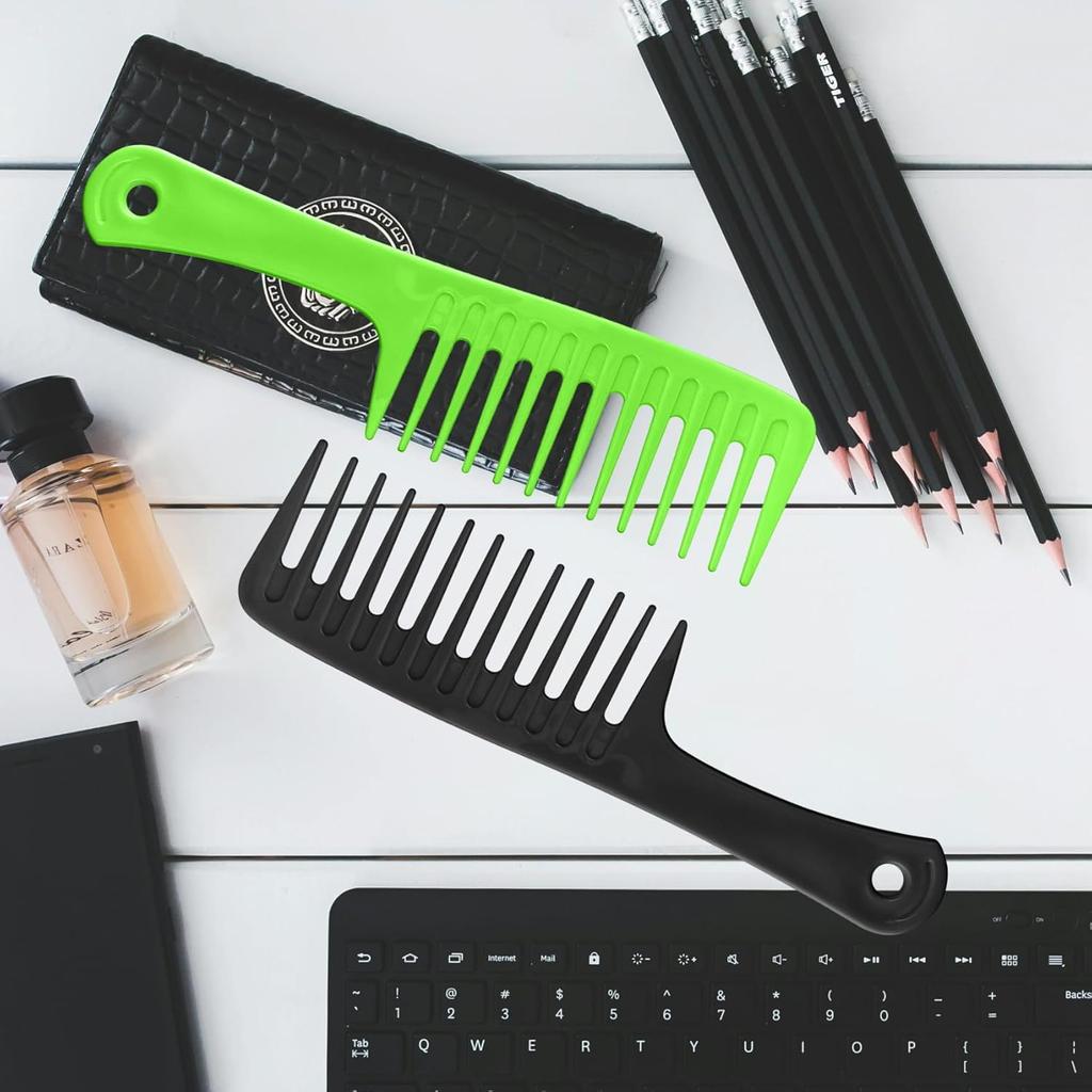 2 Pack Wide Tooth Comb, Hair Combs, Large Tooth Detangling Comb for Women Wet Curly Hair, Styling (Black/Pink)