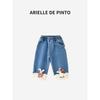 French Arielle De Pinto Girls' New Spring Pants, Little Girl's Rabbit Embroidered Straight-Leg Jeans