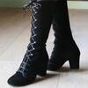2026 Winter Damen Stiefel Schuhe Mode Vintage Schnürstiefel Damen Rund Cowboy Hohe Absätze Stiefeletten Schuhe Frau Botas Mujer A031