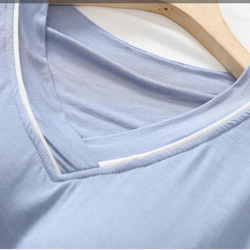 Damen Pyjama-Zweiteiler mit kurzen Ärmeln und Shorts und Brustpolstern, Bequemes einfarbiges Set für Studenten und Zuhause