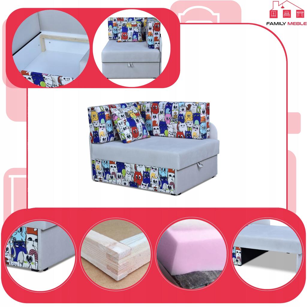 Children's Corner Sofa Bambino Extendable Container Bed Children's Mattress Kubuś
