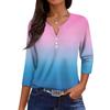 Ladies Casual Fashion V-neck Loose Versatile Gradient Print Three-quarter Sleeves