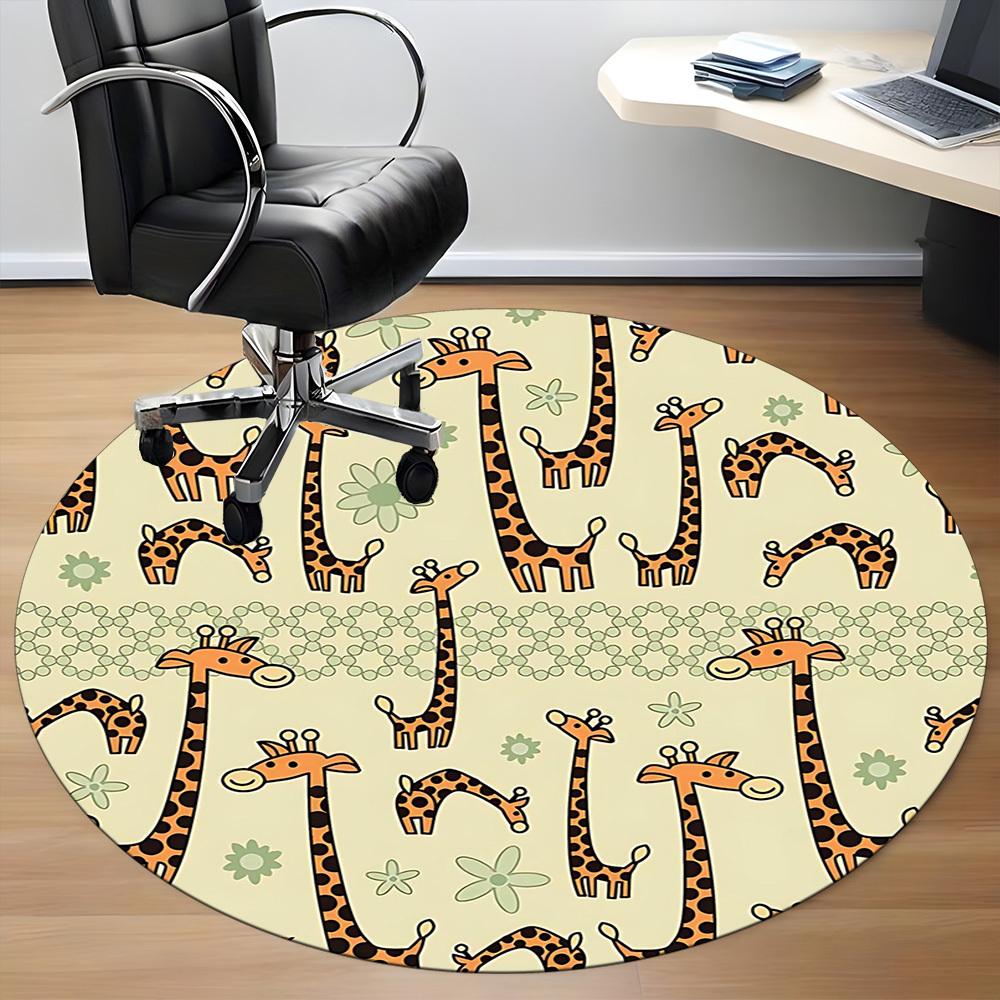 1PC Giraffe Pattern Office Round Area Rug, Mat Suitable For Office, Under Office Chairs Bedroom Living Room Home Decor, Room Deco