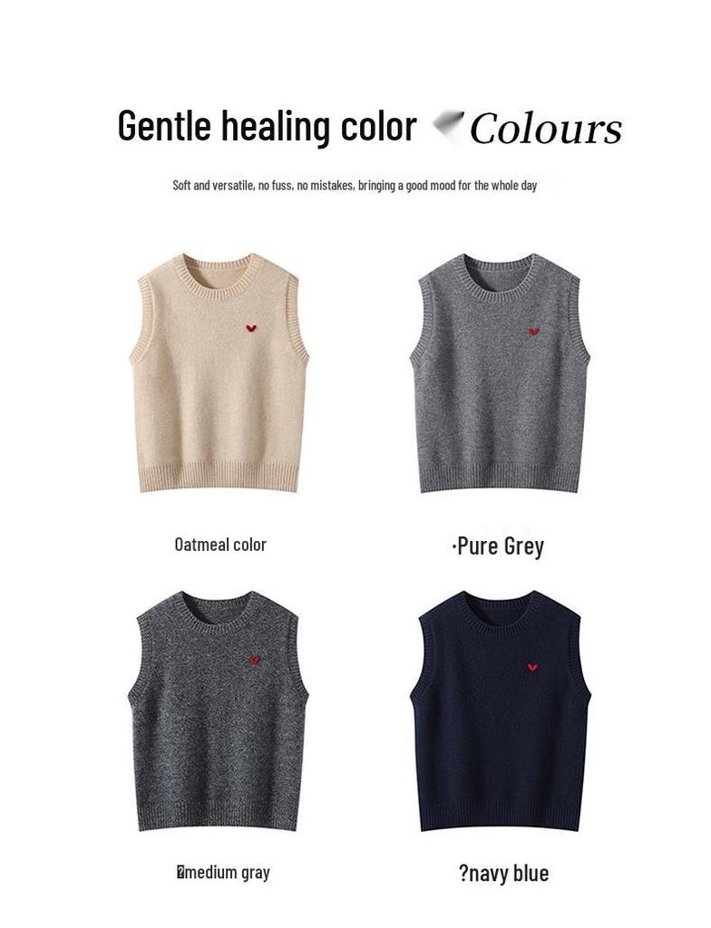 Autumn/Winter Heart Embroidery Cashmere Sleeveless Vest Pullover