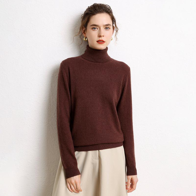 Women's High Neck Cashmere Sweater - Loose Fit, Pure Color, Thickened for Autumn/Winter