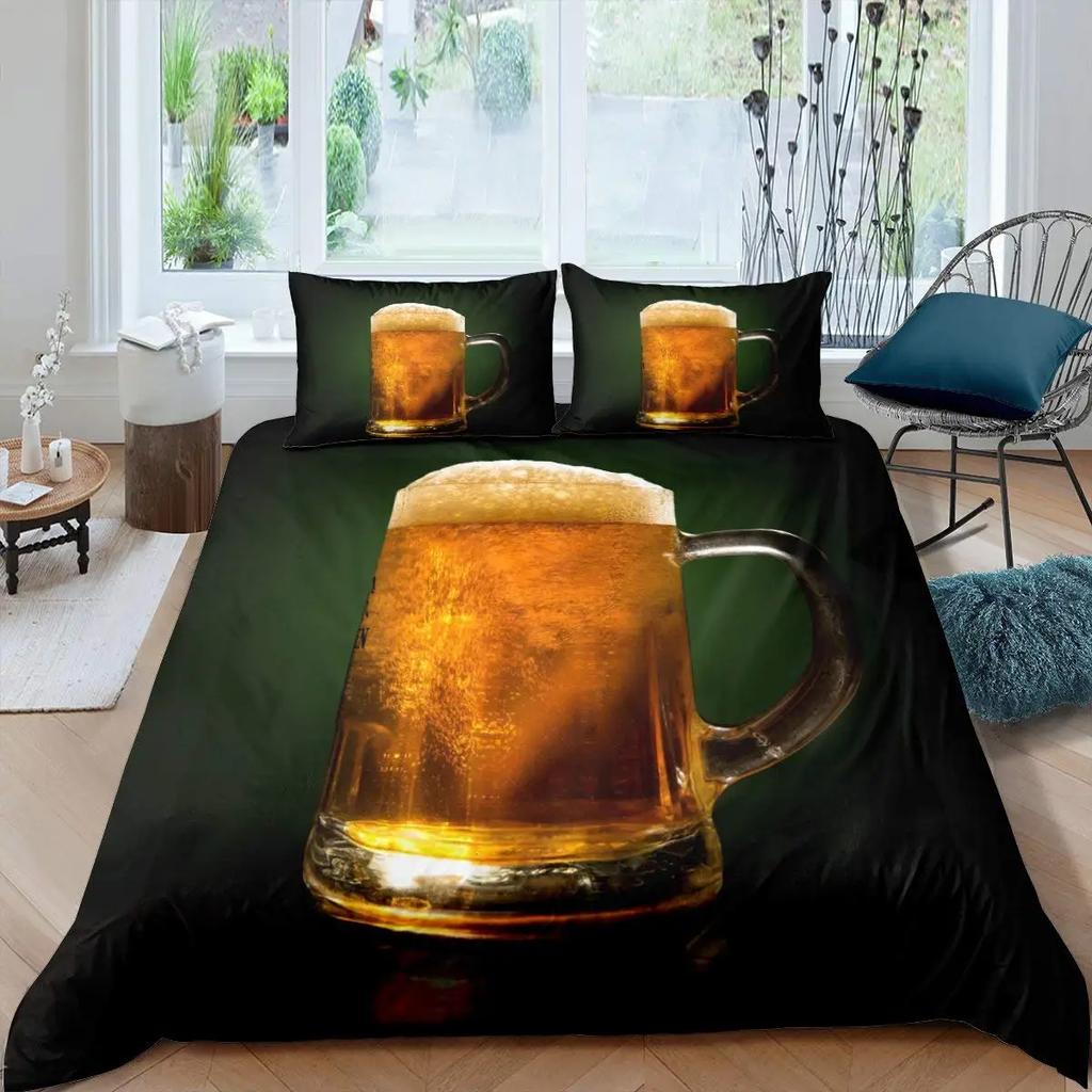 Copripiumino Re Regina Tappo di Bottiglia di Birra Set Biancheria da Letto Festivo Birra Ghiacciata Adolescenti Adulti Buon San Patrizio Copripiumino in Poliestere