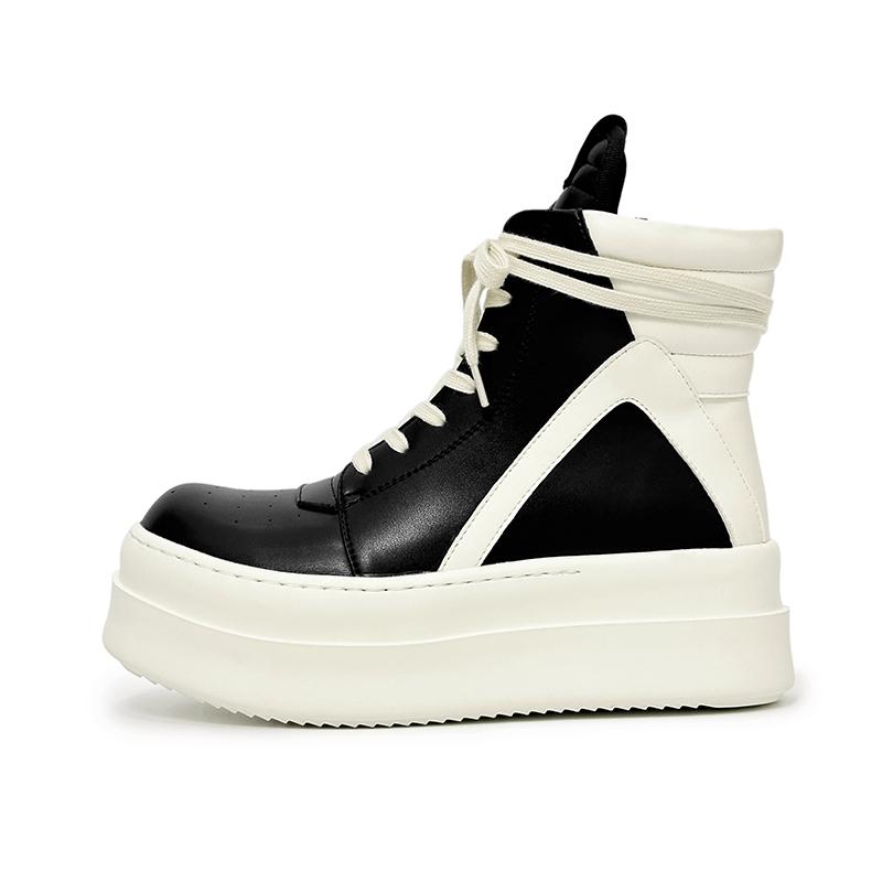 

Модная повседневная мужская обувь с высоким верхом, трендовая модель на толстой подошве, увеличивающая рост, модные повседневные черно-белые ботинки, новинка 44 чёрный