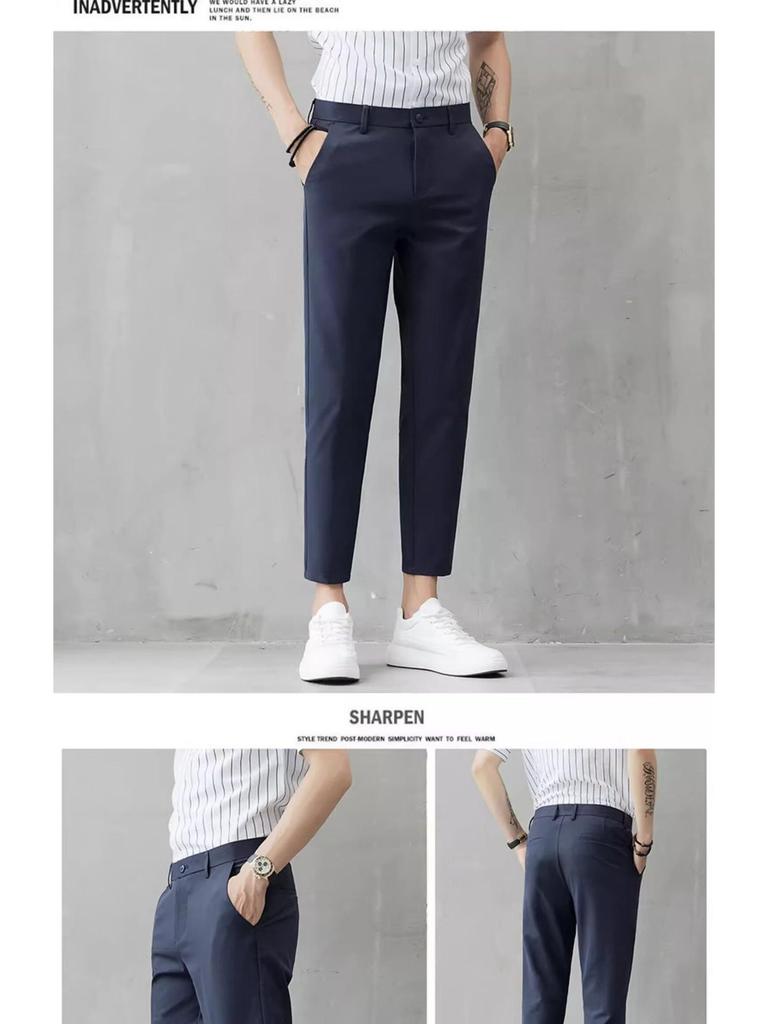 Men's Slim Korean-Style Nine-Point Trendy Trousers - Spring/Summer Casual Thin Long Pants