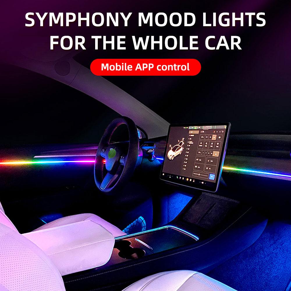 KEVANLY 140/55.1inch Car Ambient Lights 1in1 Universal LED Symphony RGB Atmosphere Lamp USB APP Remote for Tesla Model 3 Y S X
