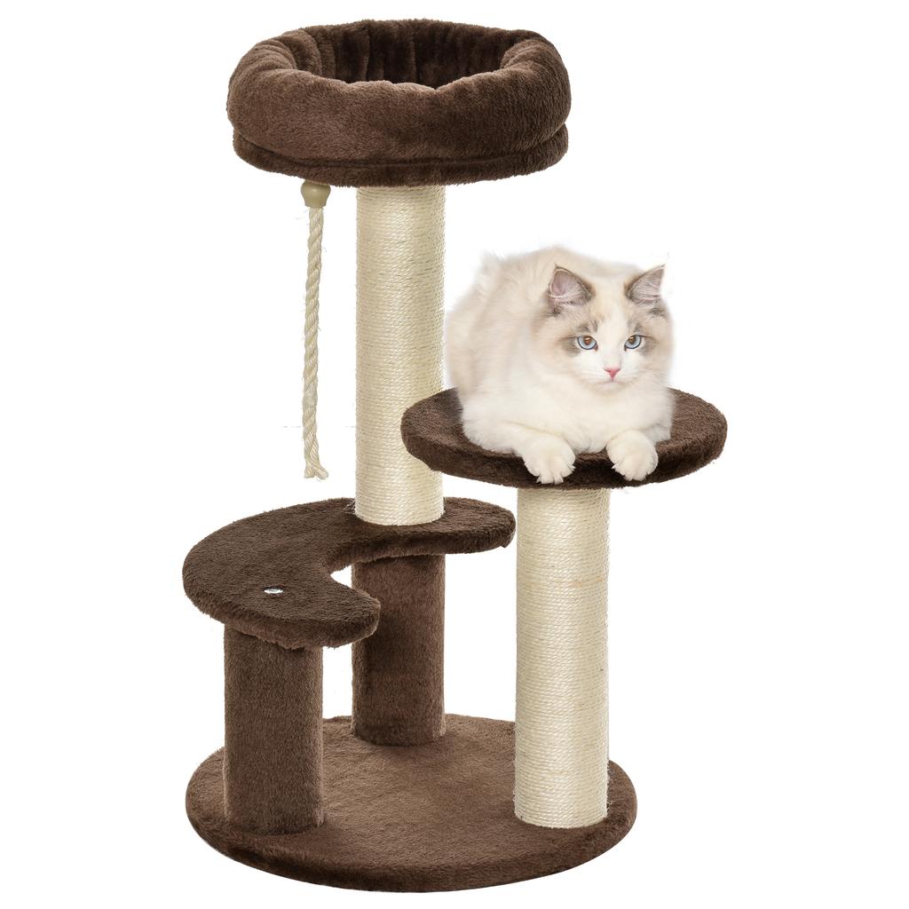 65cm Cat Tree, Cat Tower for Kittens, Small Cat Condo with Sisal Scratching Posts, Hanging Rope, Perches - Brown