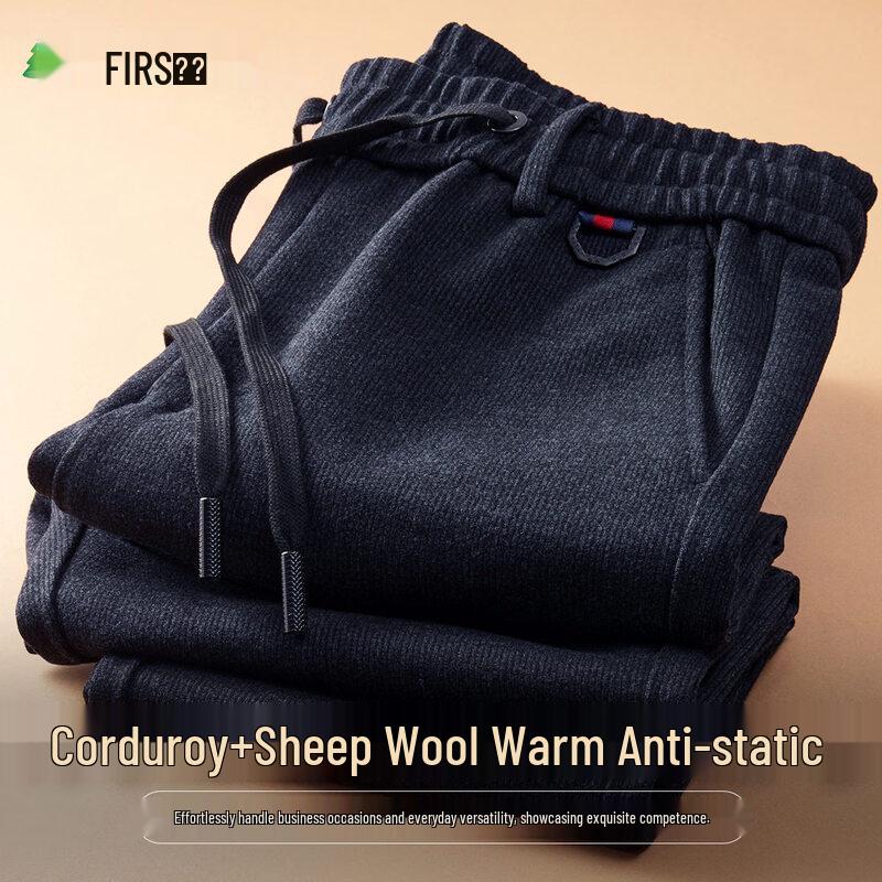 FIRS Men s Winter Business Casual Wool Blend Corduroy Stretch Pants L