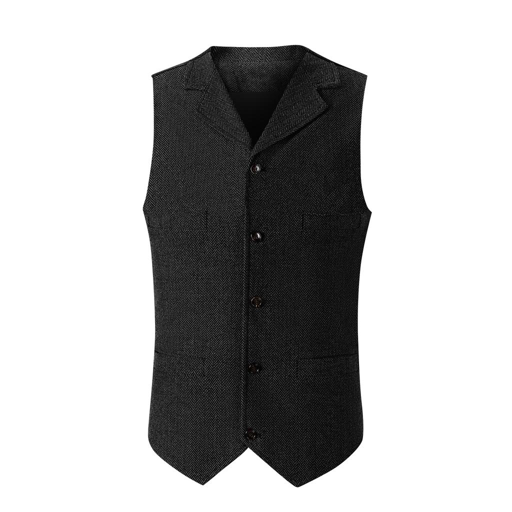Gilet da Uomo a Spina di Pesce Slim Fit Monopetto per Matrimonio e Testimone