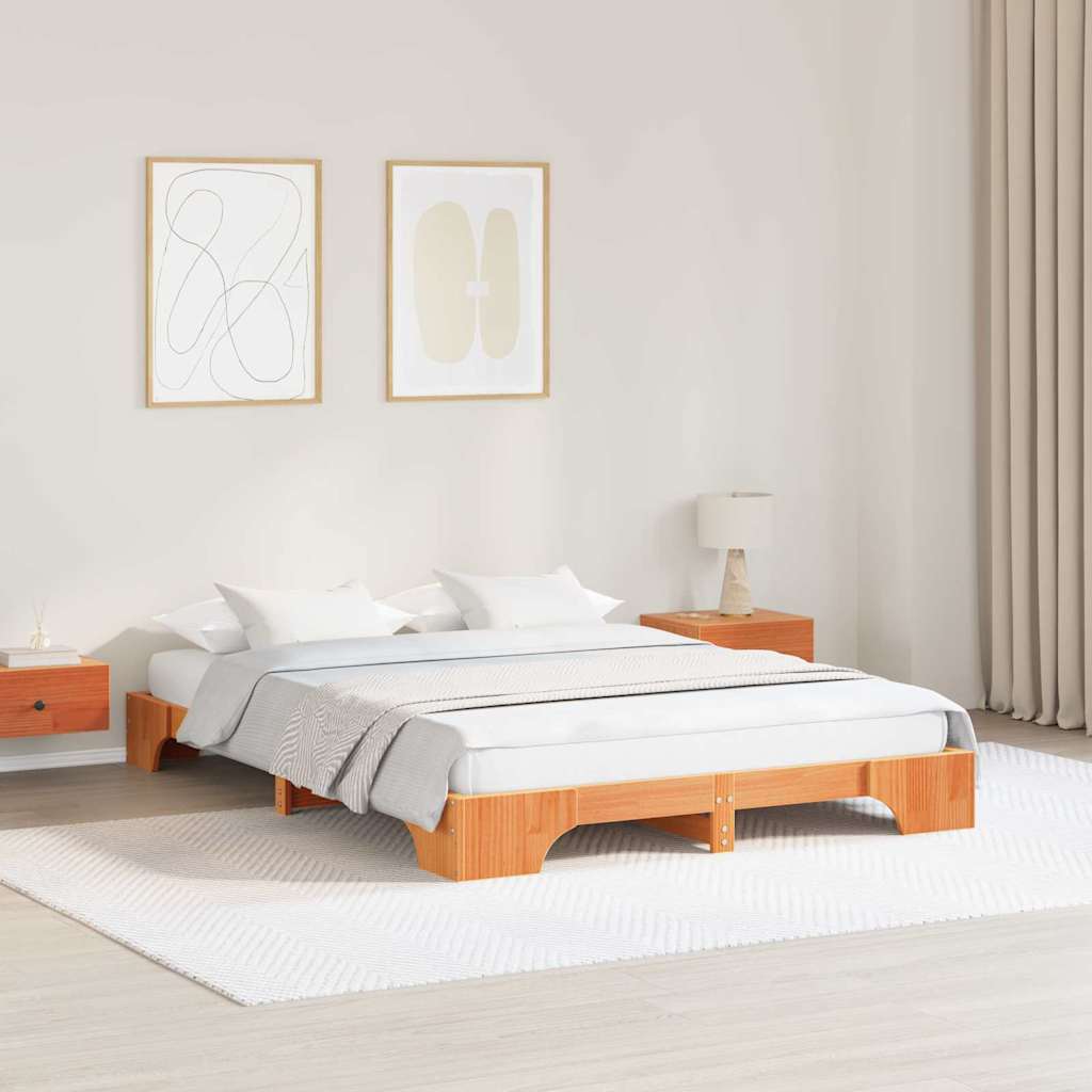 Bed Frame Wax Brown 140 X 200 Cm Solid Pine Wood