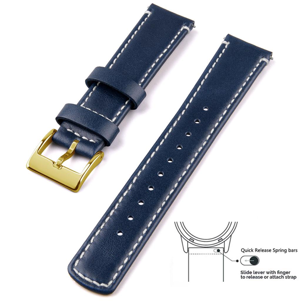 Genuine Leather Top Grain Watch Band, Quick Release 20mm/22mm Watch Strap, Fits Samsung Galaxy Watch, Men and Women Watch band