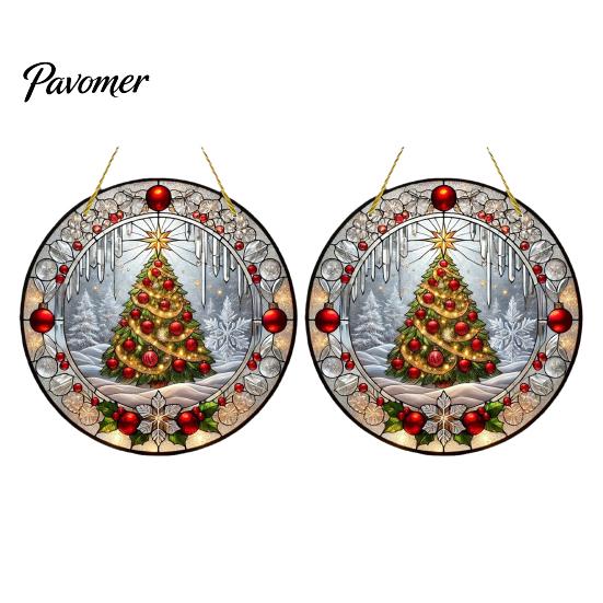 Transparent Acrylic Hanging Ornaments Stained Glass Style Window Hanging, Christmas Tree Snow Scene Holiday Home Ornament Suncatcher, Door Decor
