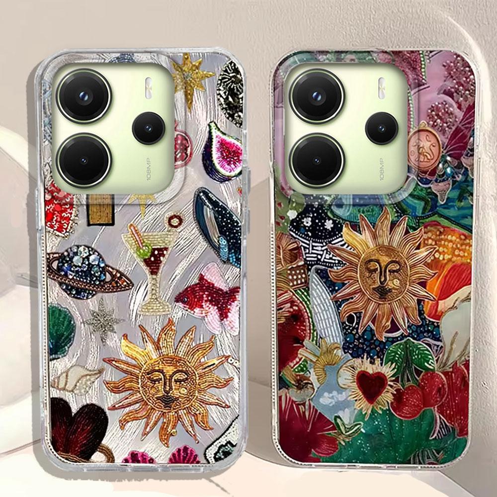 Retro Sunflower Planet Fruit  Trendry Phone Case for Xiaomi Redmi 13C 14C A5 A3 A4 A3X A1 A2 Note 14 13 12 11 11S 10 Pro Cover